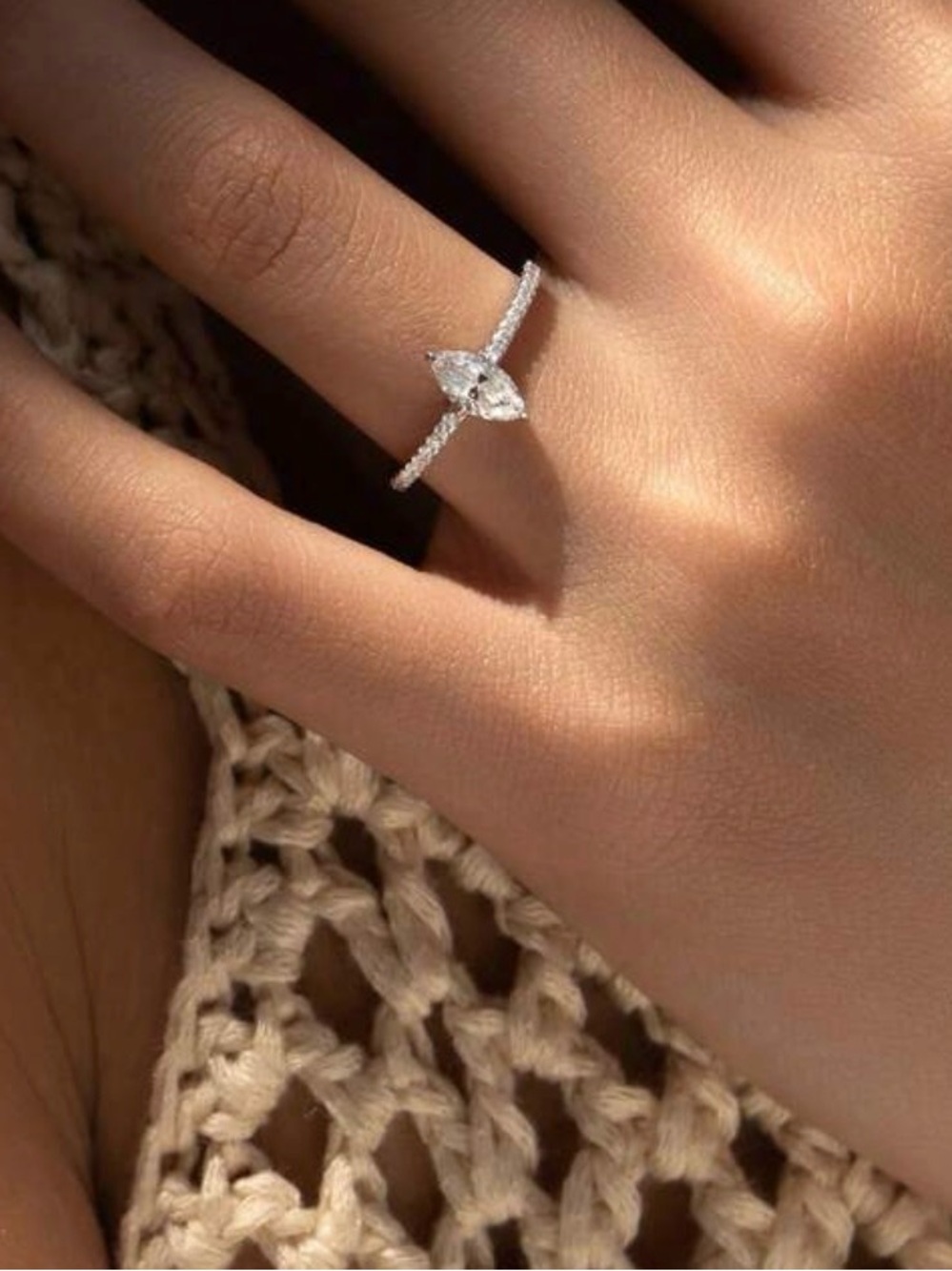 Sterling Silver Marquise Solitaire Ring silver and moissanite